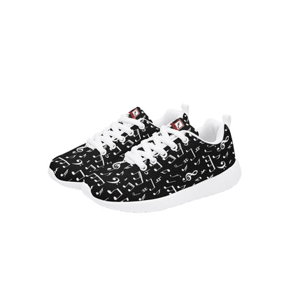 WCJH - Kids Lace Up Athletic Shoes, Black with White Notes