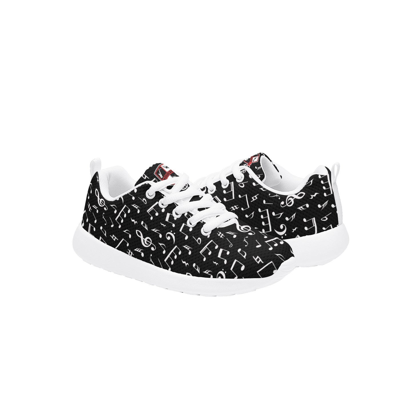 WCJH - Kids Lace Up Athletic Shoes, Black with White Notes