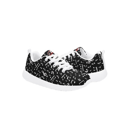 WCJH - Kids Lace Up Athletic Shoes, Black with White Notes