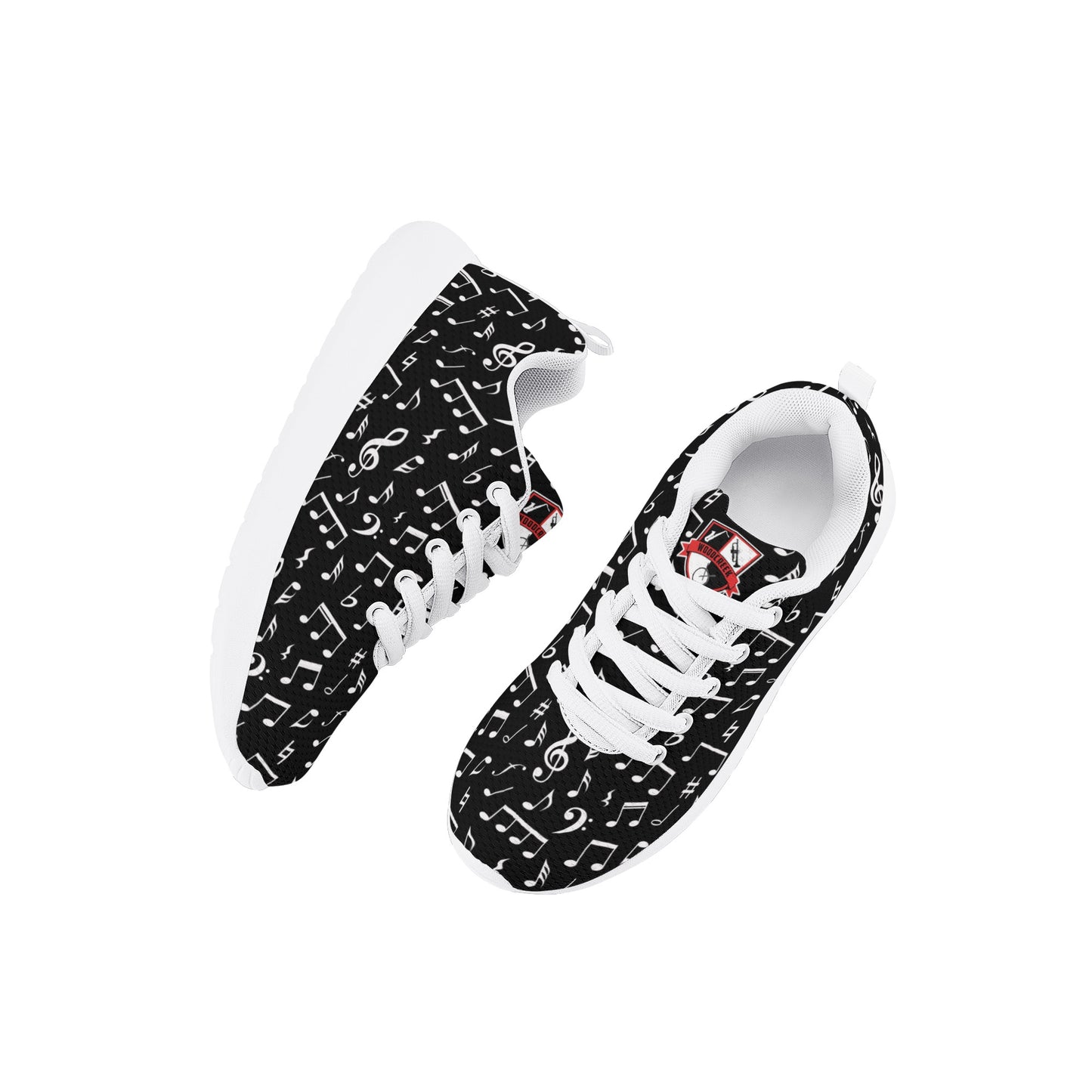 WCJH - Kids Lace Up Athletic Shoes, Black with White Notes