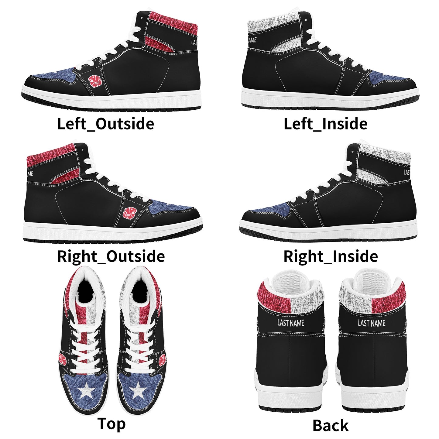 KHS - Mens High Top Leather Sneakers, Patriotic, 2 Options