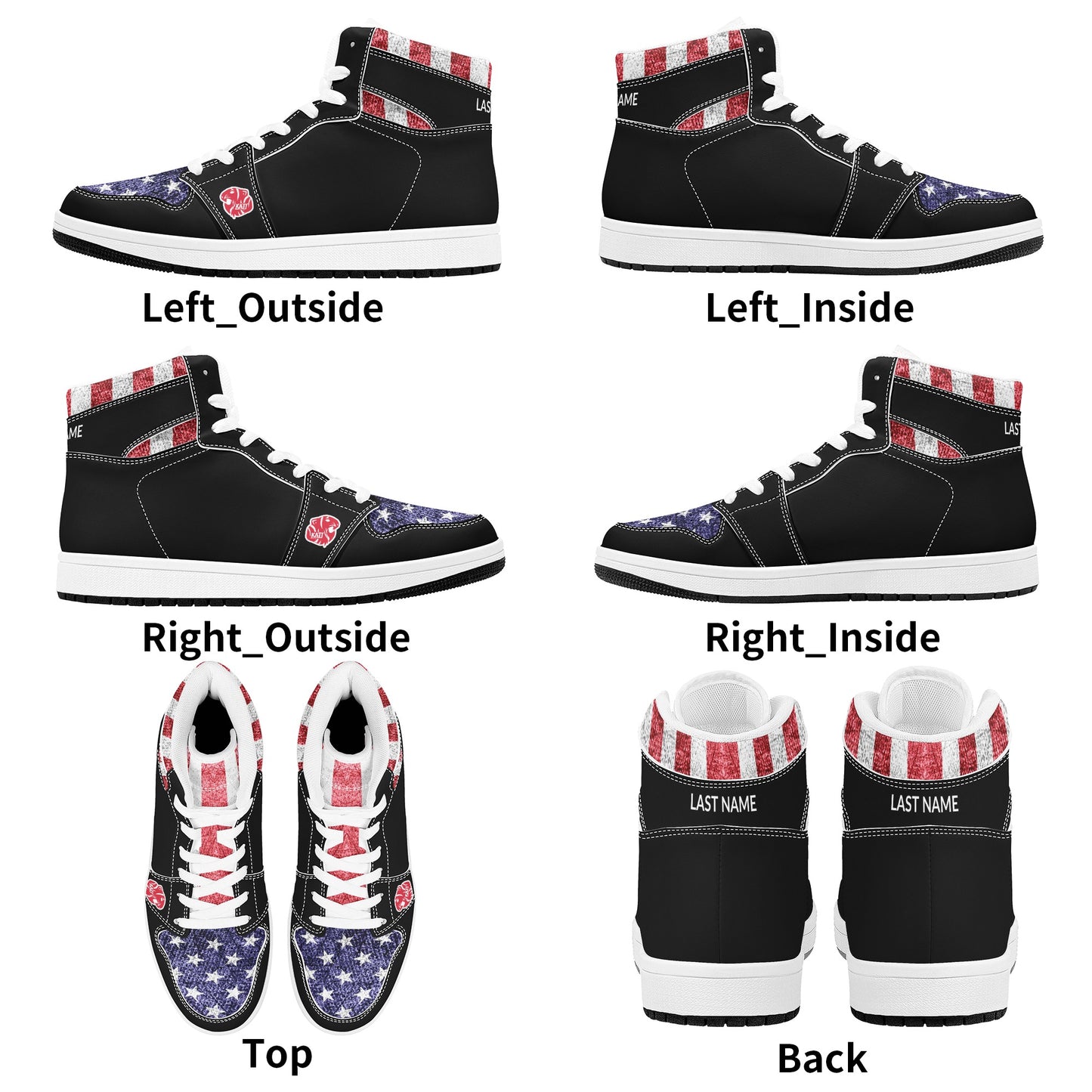 KHS - Mens High Top Leather Sneakers, Patriotic, 2 Options