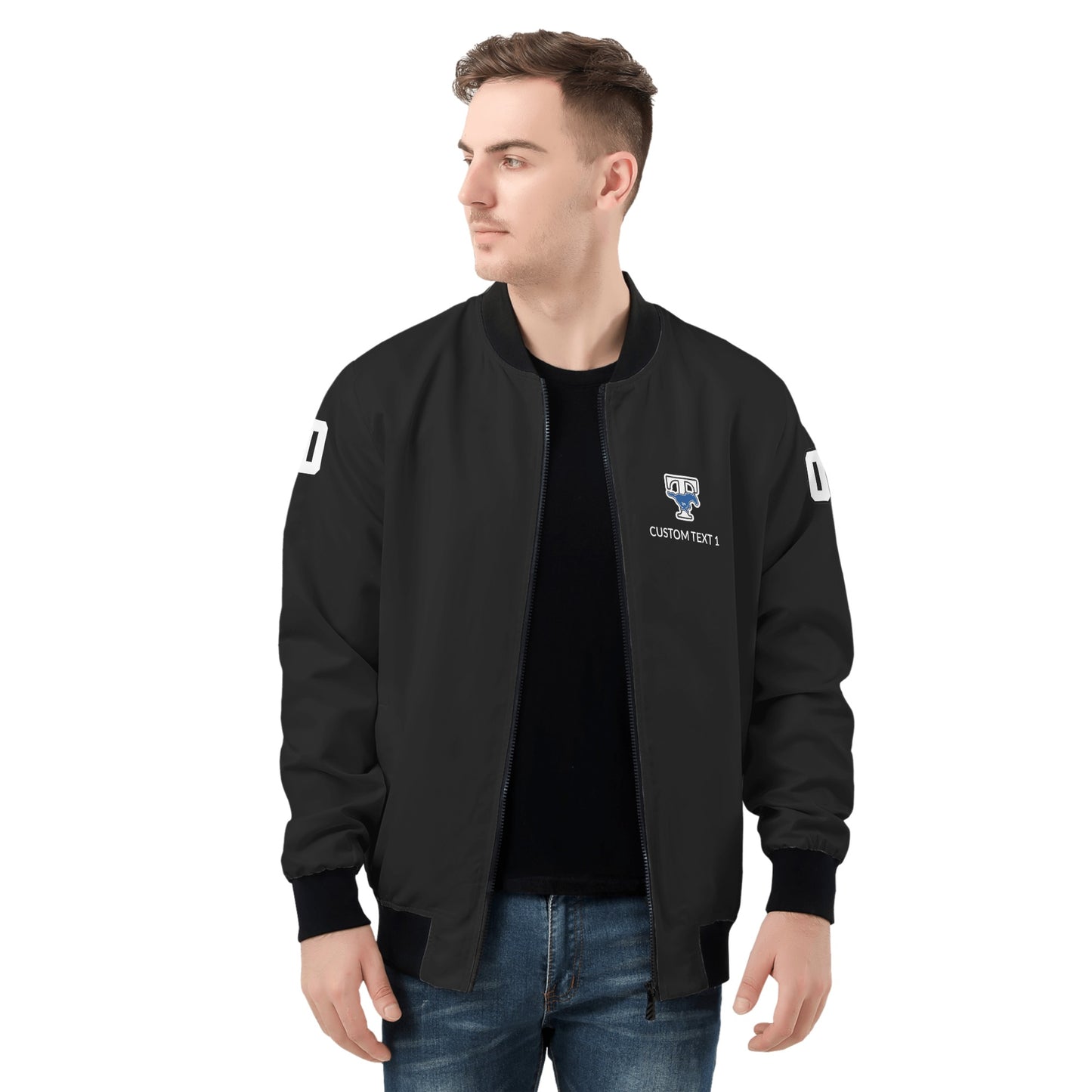 JETHS - Adult Zip-Up Bomber Jacket, Black/Black