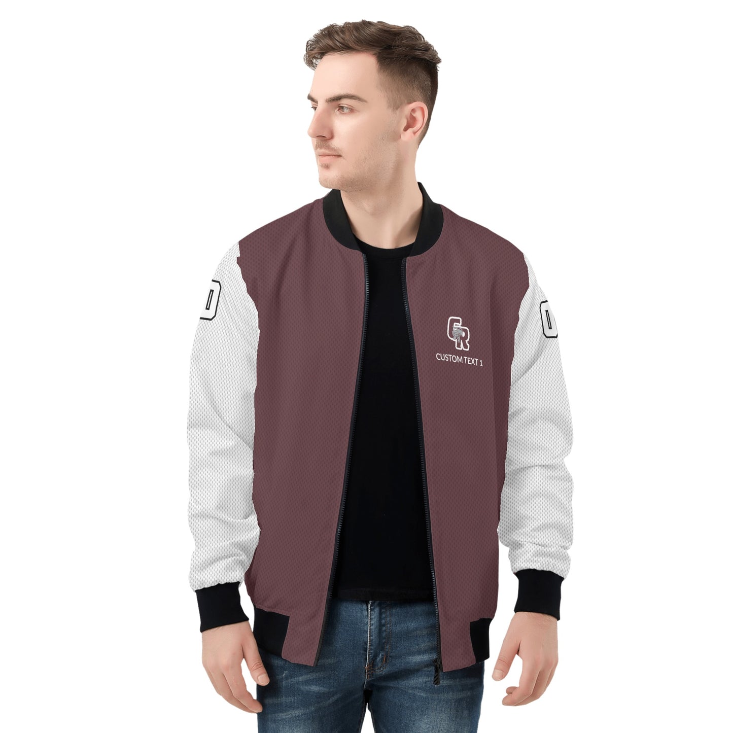 CRHS - Adult Zip-Up Bomber Jacket, Maroon/White