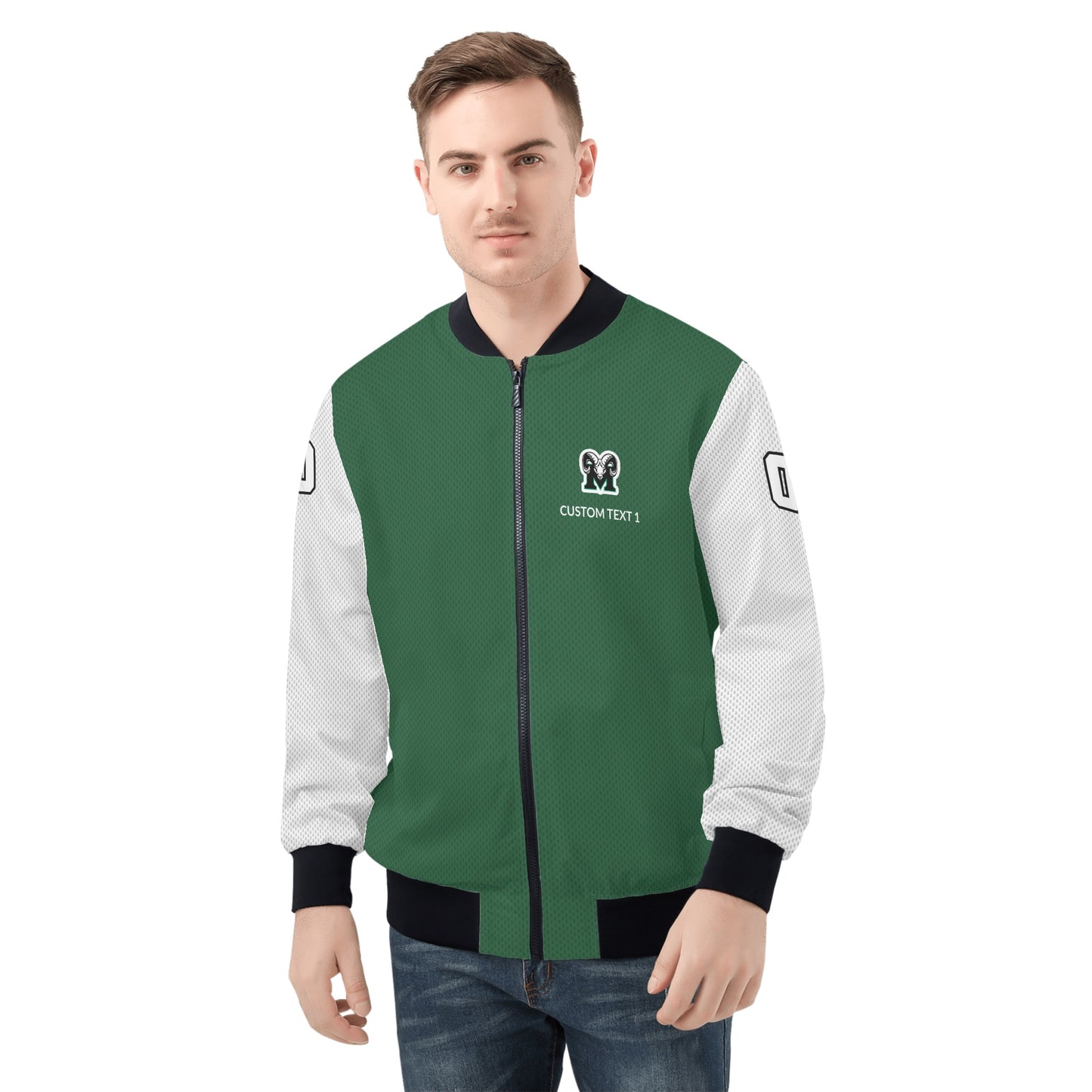 MCHS - Adult Zip-Up Bomber Jacket, Green/White