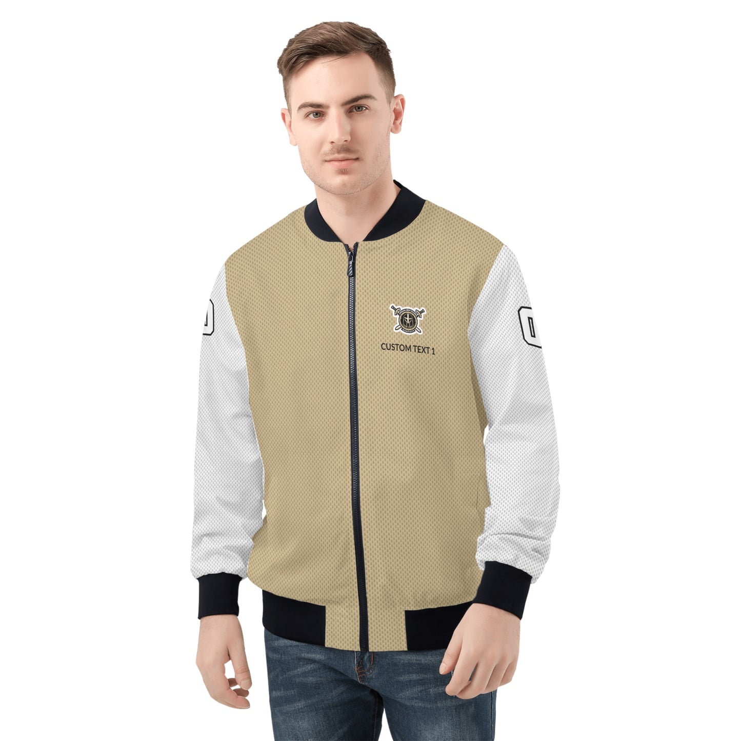 JHS - Adult Zip-Up Bomber Jacket, Gold/White