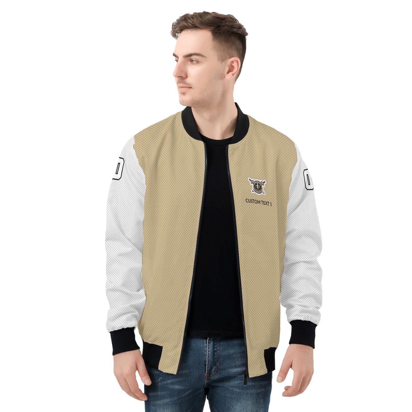 JHS - Adult Zip-Up Bomber Jacket, Gold/White