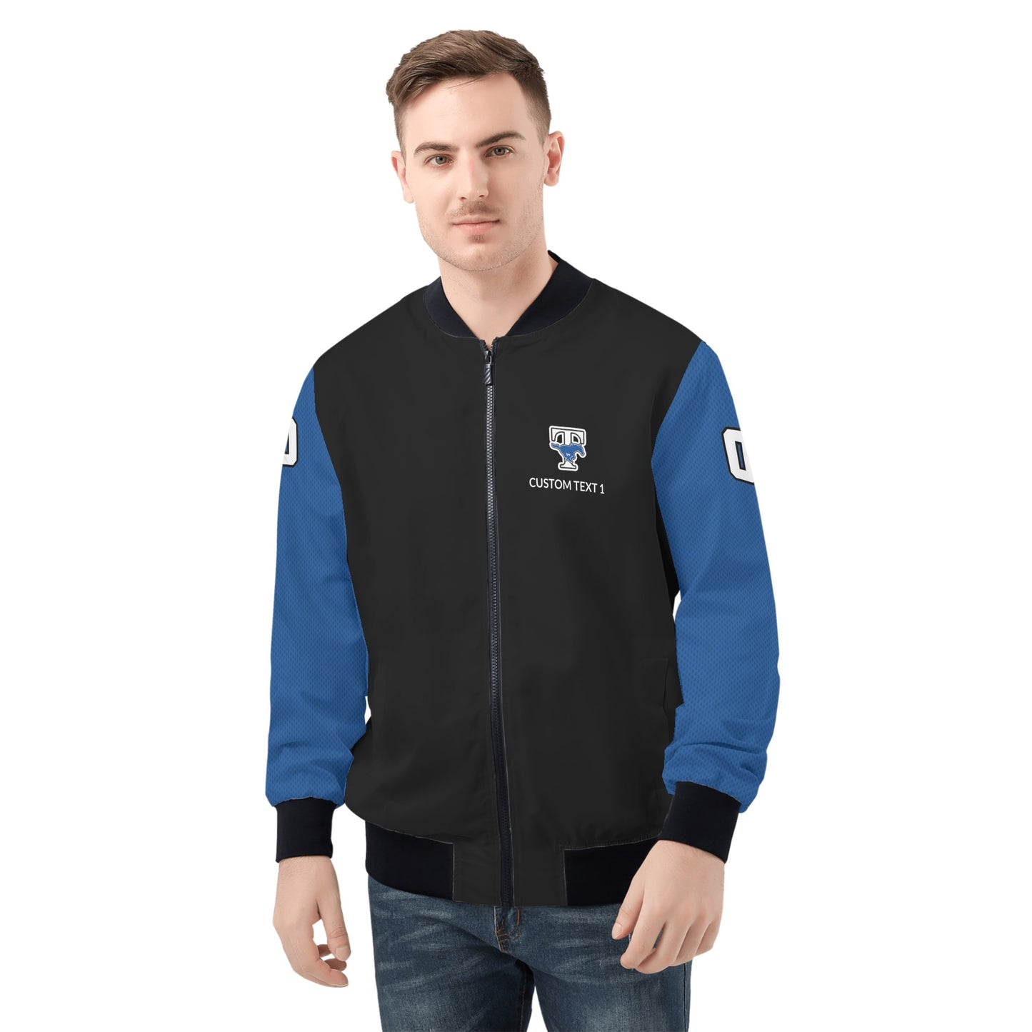 JETHS - Adult Zip-Up Bomber Jacket, Black/Blue