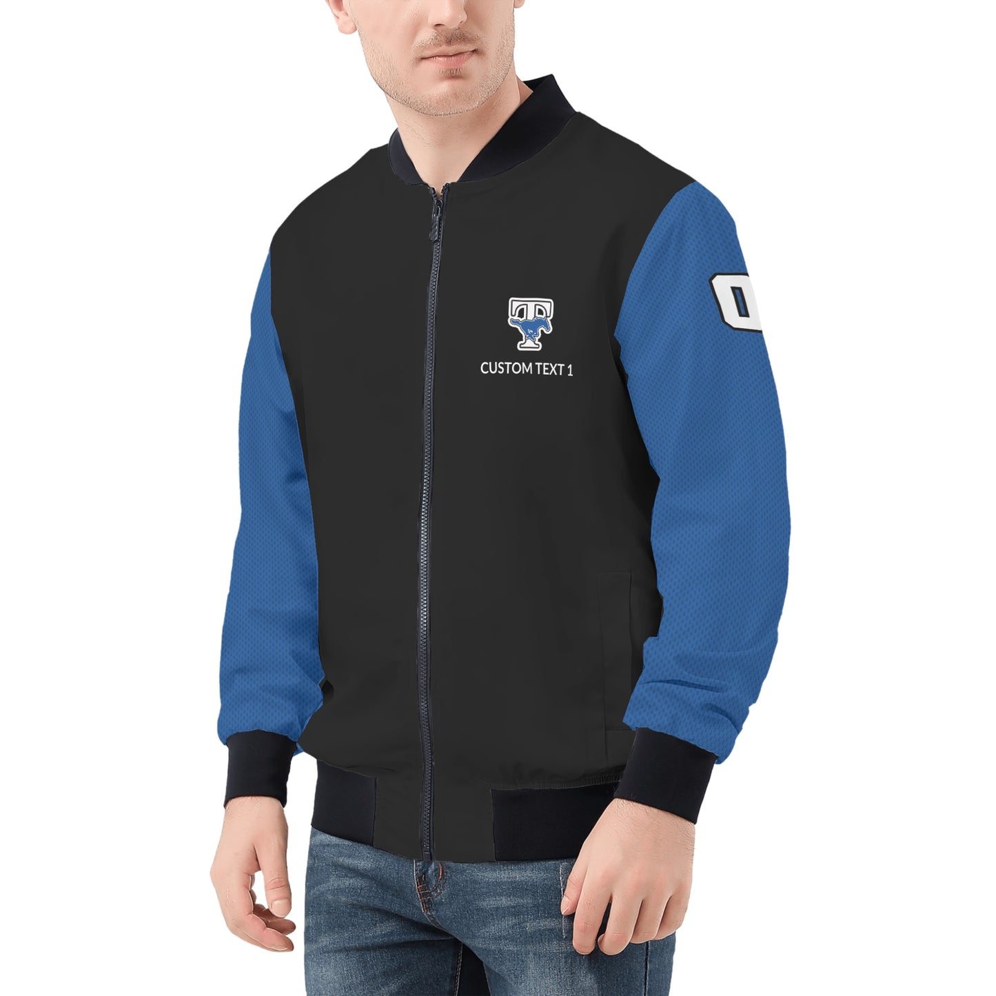 JETHS - Adult Zip-Up Bomber Jacket, Black/Blue