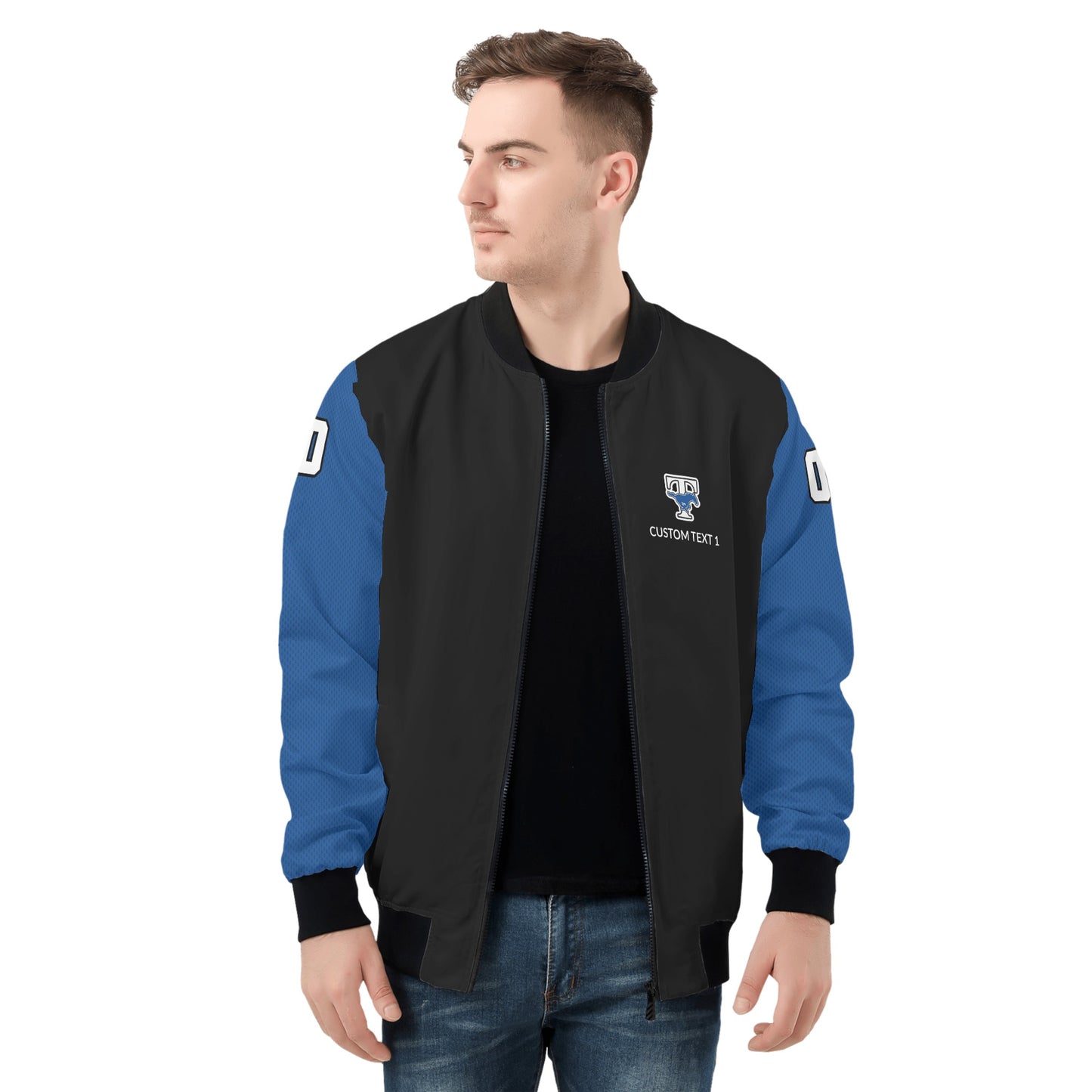 JETHS - Adult Zip-Up Bomber Jacket, Black/Blue