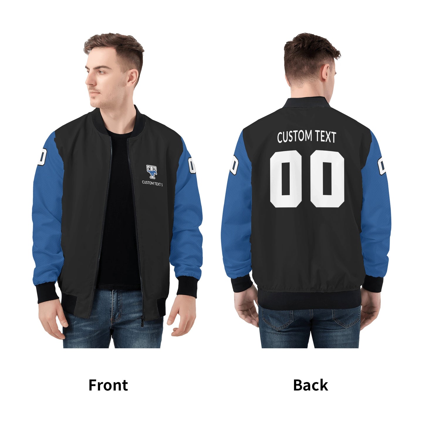 JETHS - Adult Zip-Up Bomber Jacket, Black/Blue