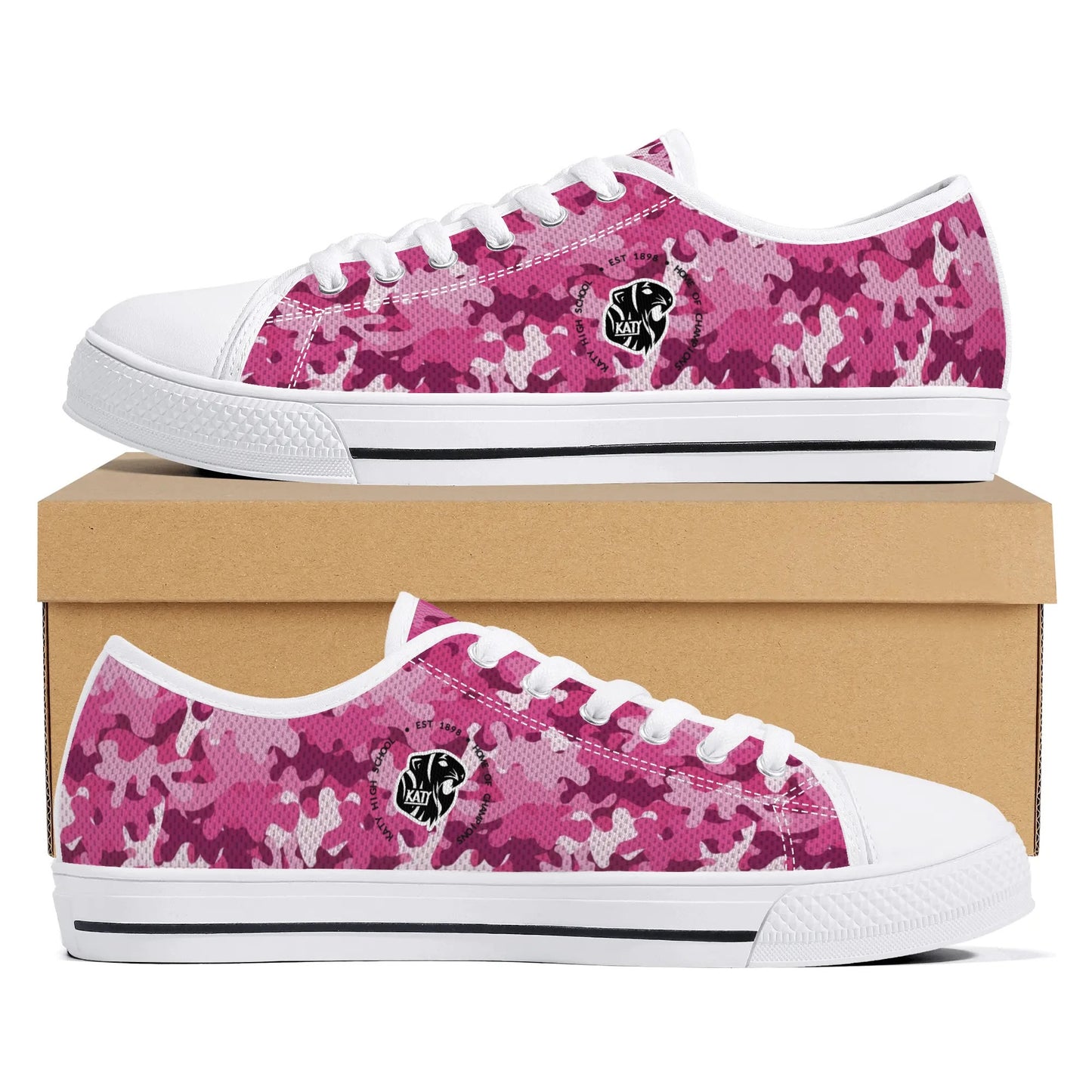 KHS - Womens Low Top Canvas Shoes, Camo Pattern, White Sole