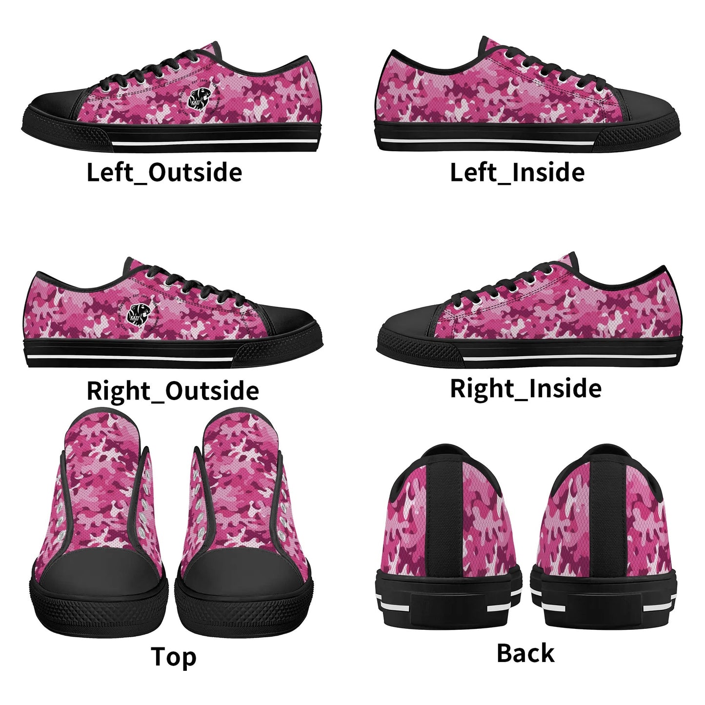 KHS - Womens Low Top Canvas Shoes, Camo Pattern, Black Sole