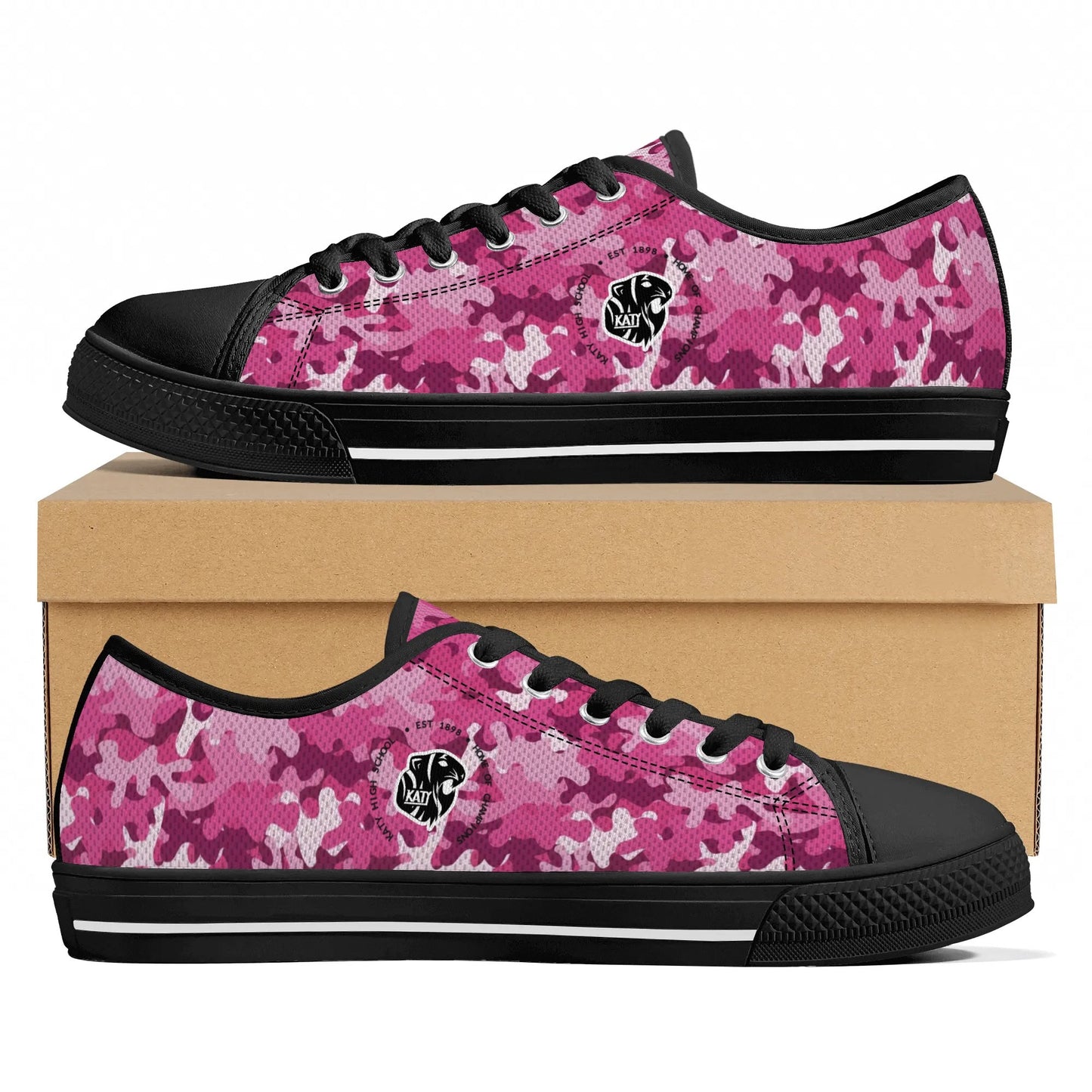 KHS - Womens Low Top Canvas Shoes, Camo Pattern, Black Sole