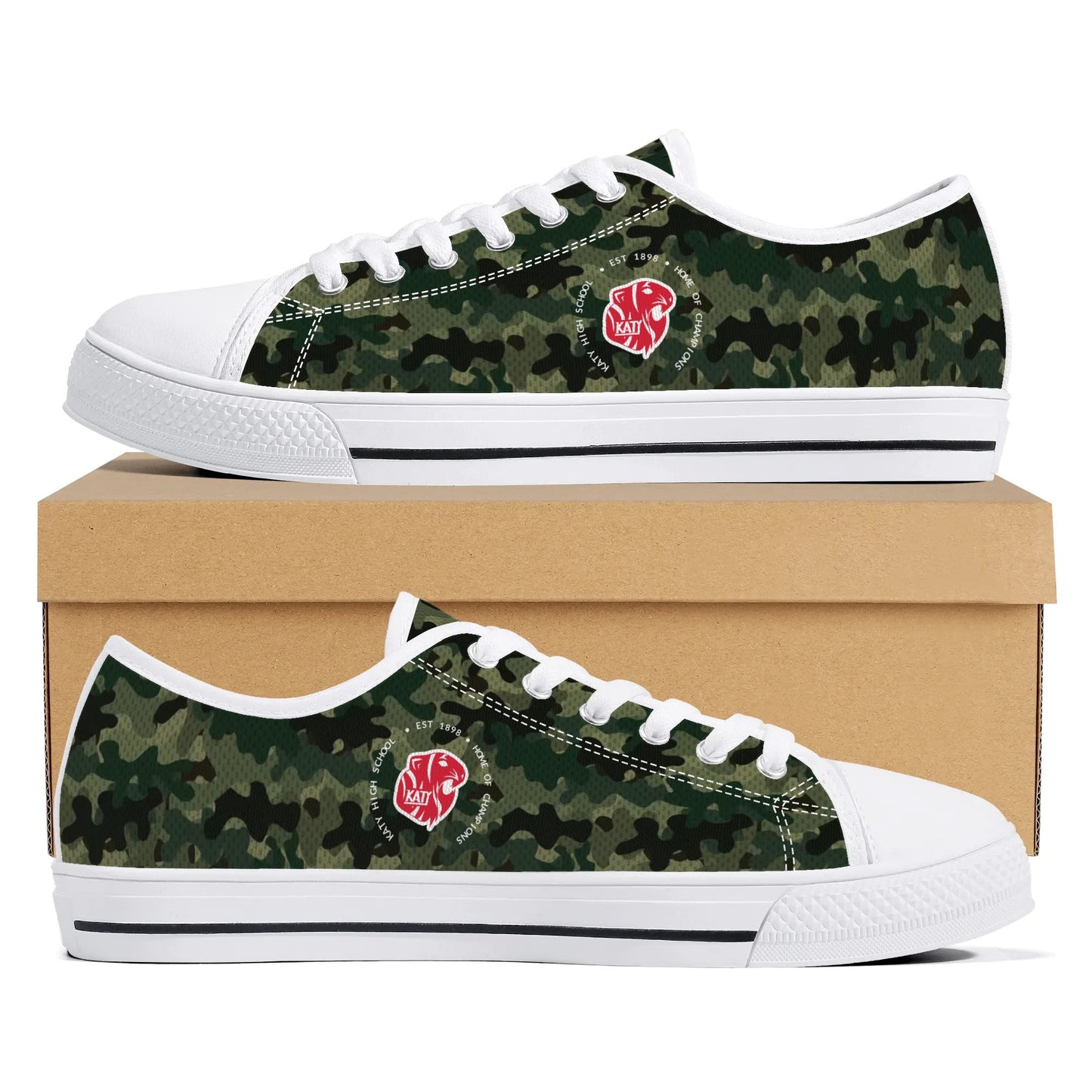 KHS - Womens Low Top Canvas Shoes, Camo Pattern, White Sole