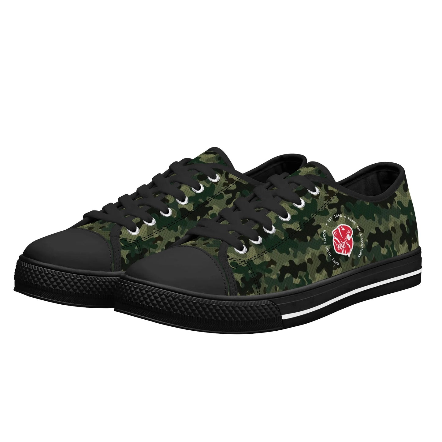 KHS - Womens Low Top Canvas Shoes, Camo Pattern, Black Sole