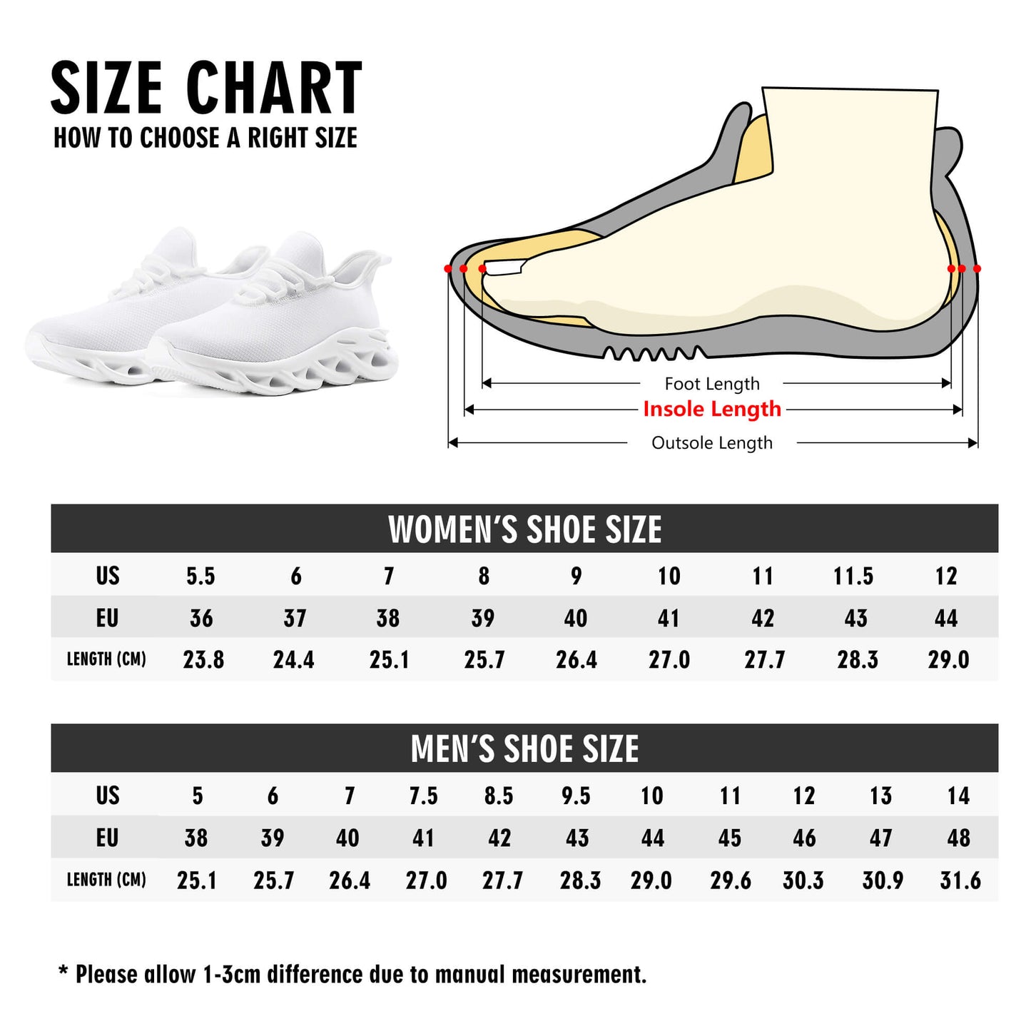 KHS - Men's Premium M-Sole Sneakers, Solid, 3 Color Options
