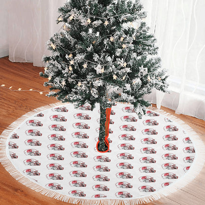 KHS - Christmas Tree Skirt, White/Helmet Thick Fringe Christmas Tree Skirt 60"x60"