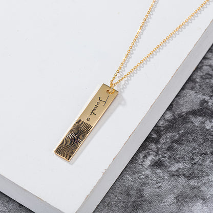 Rectangular Simple Handwritten Signature Engraved Necklace