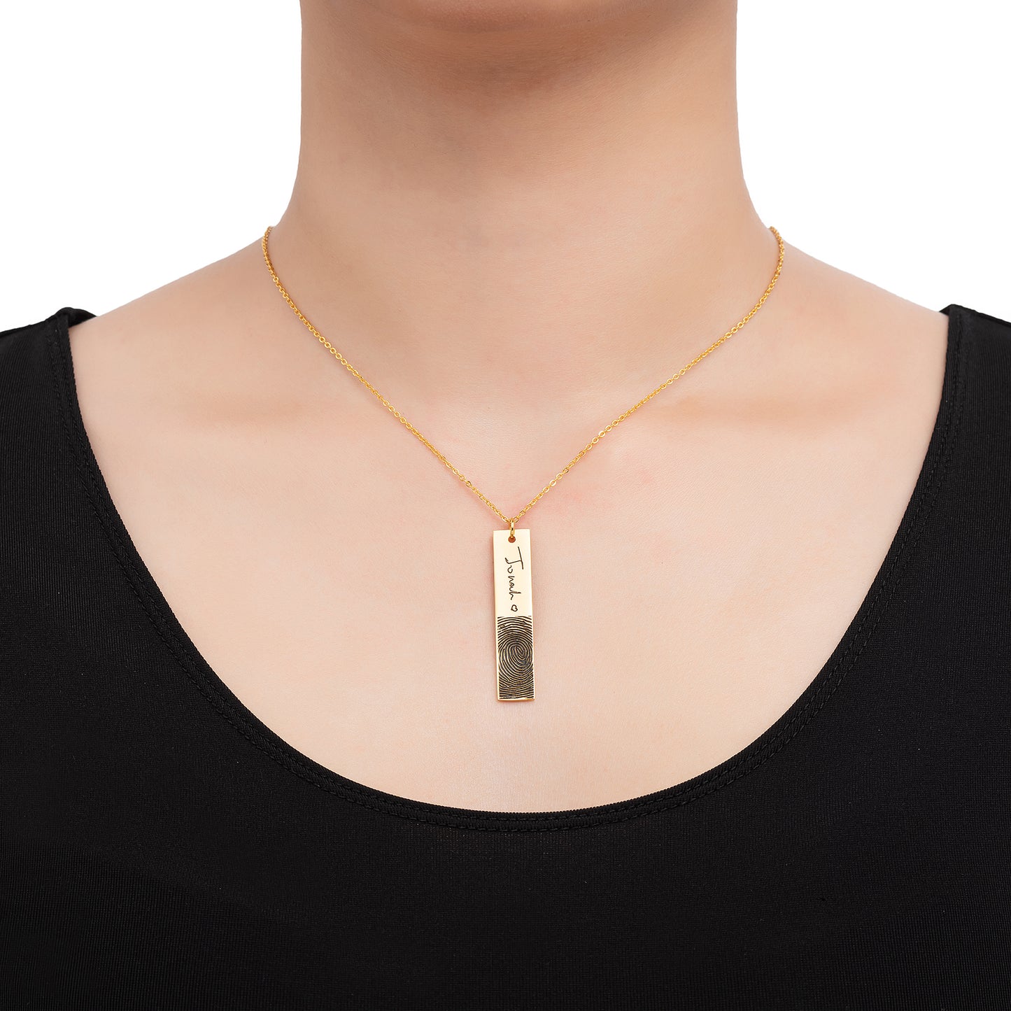 Rectangular Simple Handwritten Signature Engraved Necklace