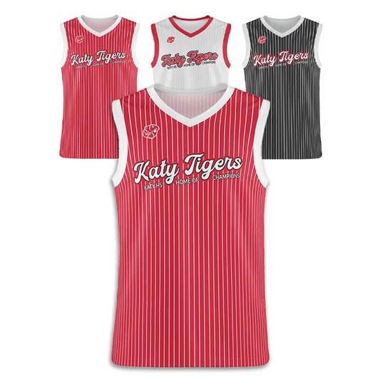 KHS - Striped Basketball Jersey, Red/White/Black