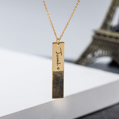 Rectangular Simple Handwritten Signature Engraved Necklace