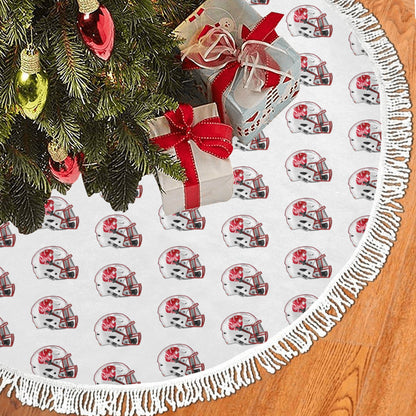 KHS - Christmas Tree Skirt, White/Helmet Thick Fringe Christmas Tree Skirt 60"x60"