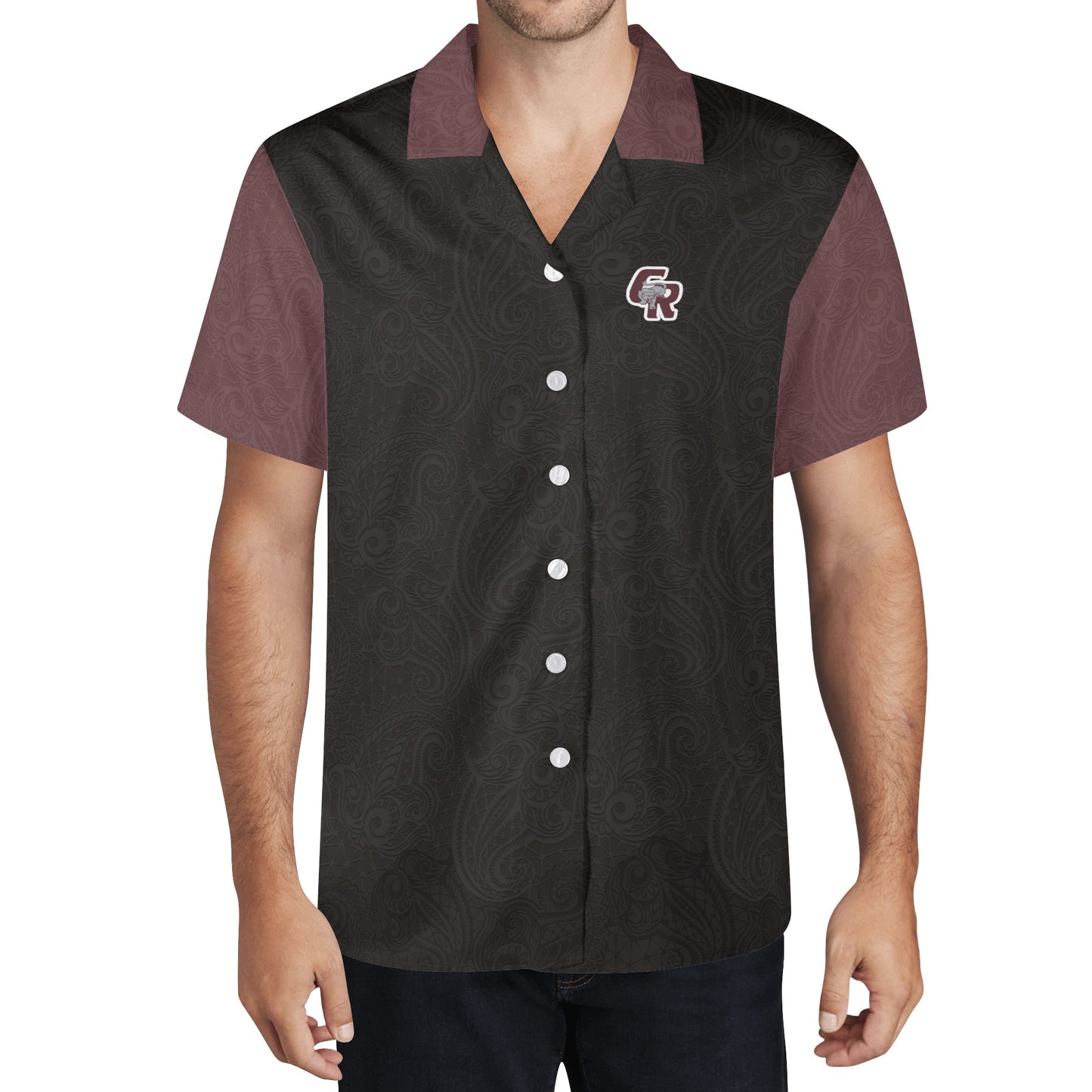 CRHS - Hawaiian Casual Shirt, Black/Maroon